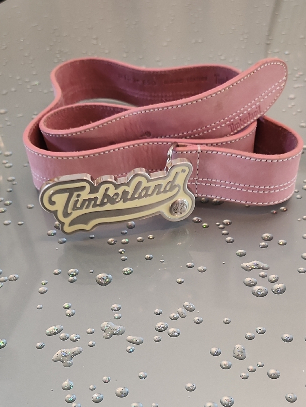 Timberland Pink Leather Logo Buckle Belt